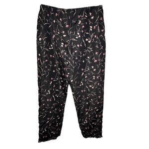 Burns Embroidered Black Silk Ankle Pants Womens 8‎ Pink Floral Botanical Luxury